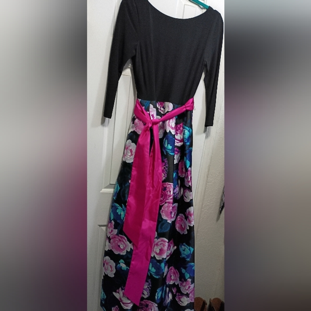 Eliza J Black and Pink Floral Long Sleeve Dress